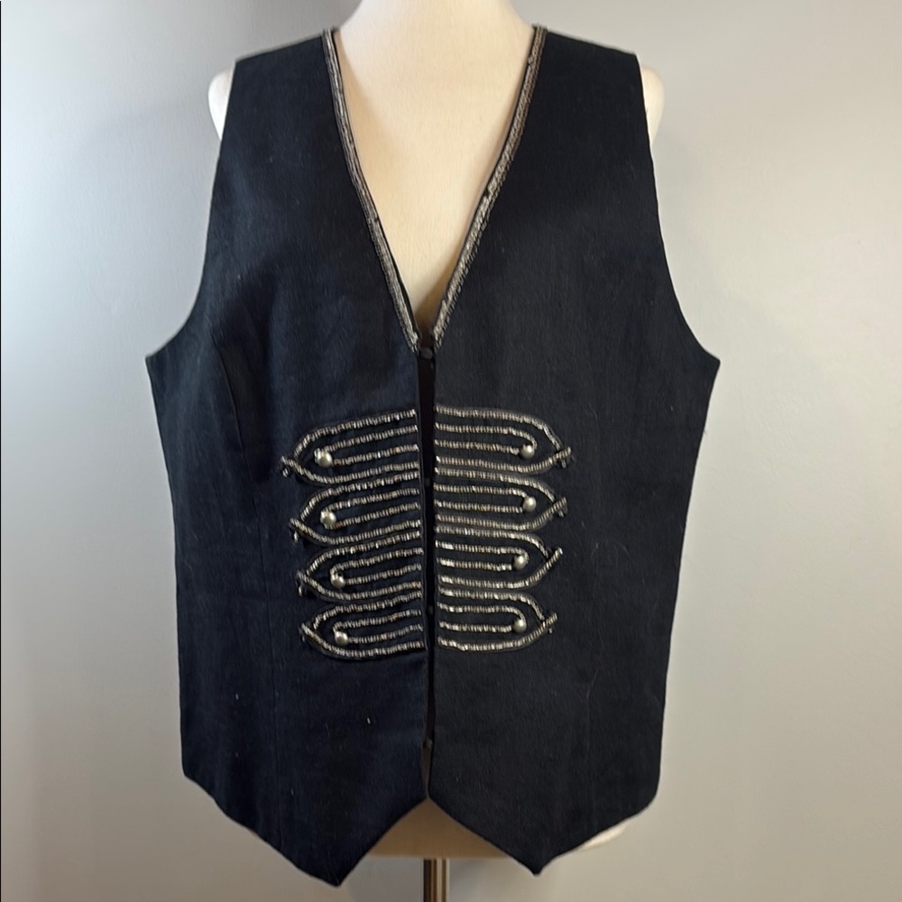 Chico's Black Military-Inspired Vest with Braided Trim